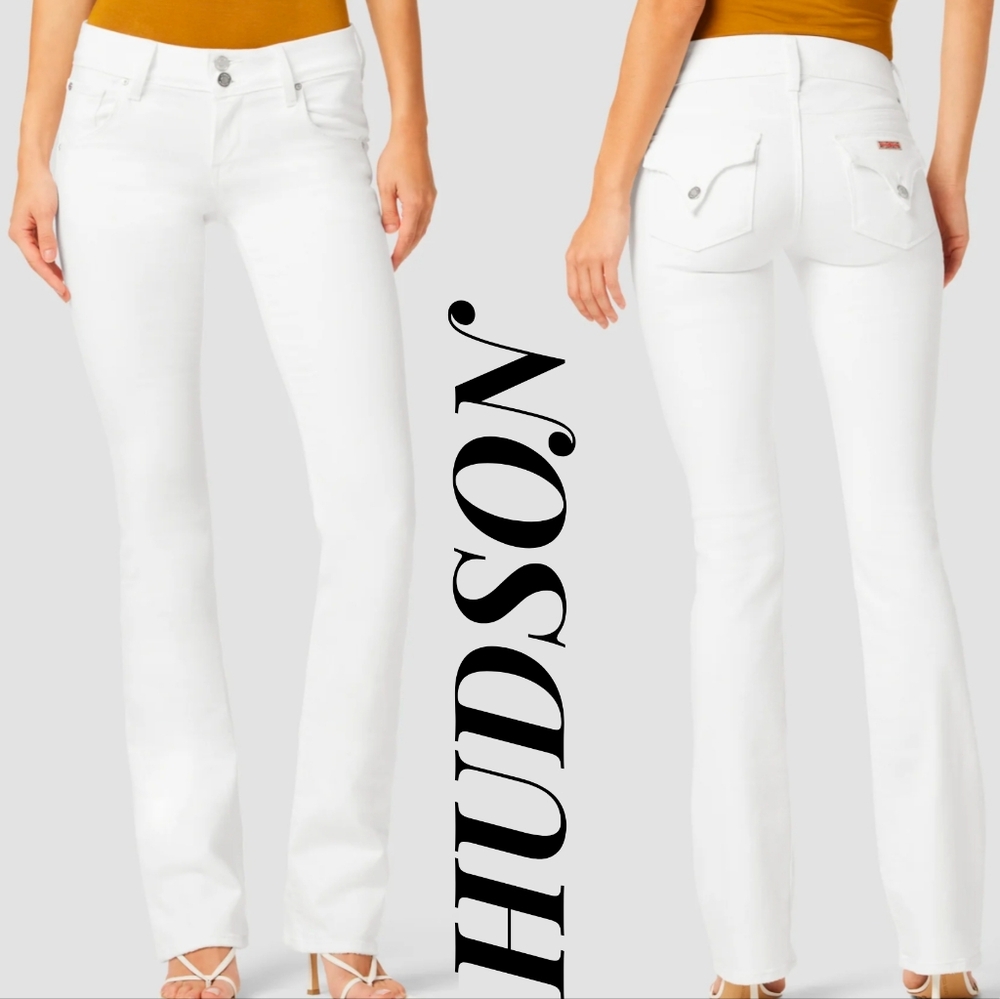 Hudson Beth Mid Rise Baby Boot cut White Jean Size 28 Stretch Denim Made in USA